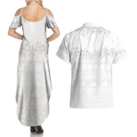 Tokelau White Sunday Couples Matching Summer Maxi Dress and Hawaiian Shirt Polynesian Pattern Gardenia Thunbergia LT14 - Polynesian Pride