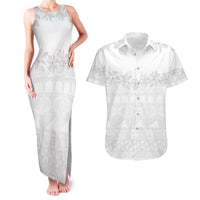 Tokelau White Sunday Couples Matching Tank Maxi Dress and Hawaiian Shirt Polynesian Pattern Gardenia Thunbergia LT14 White - Polynesian Pride