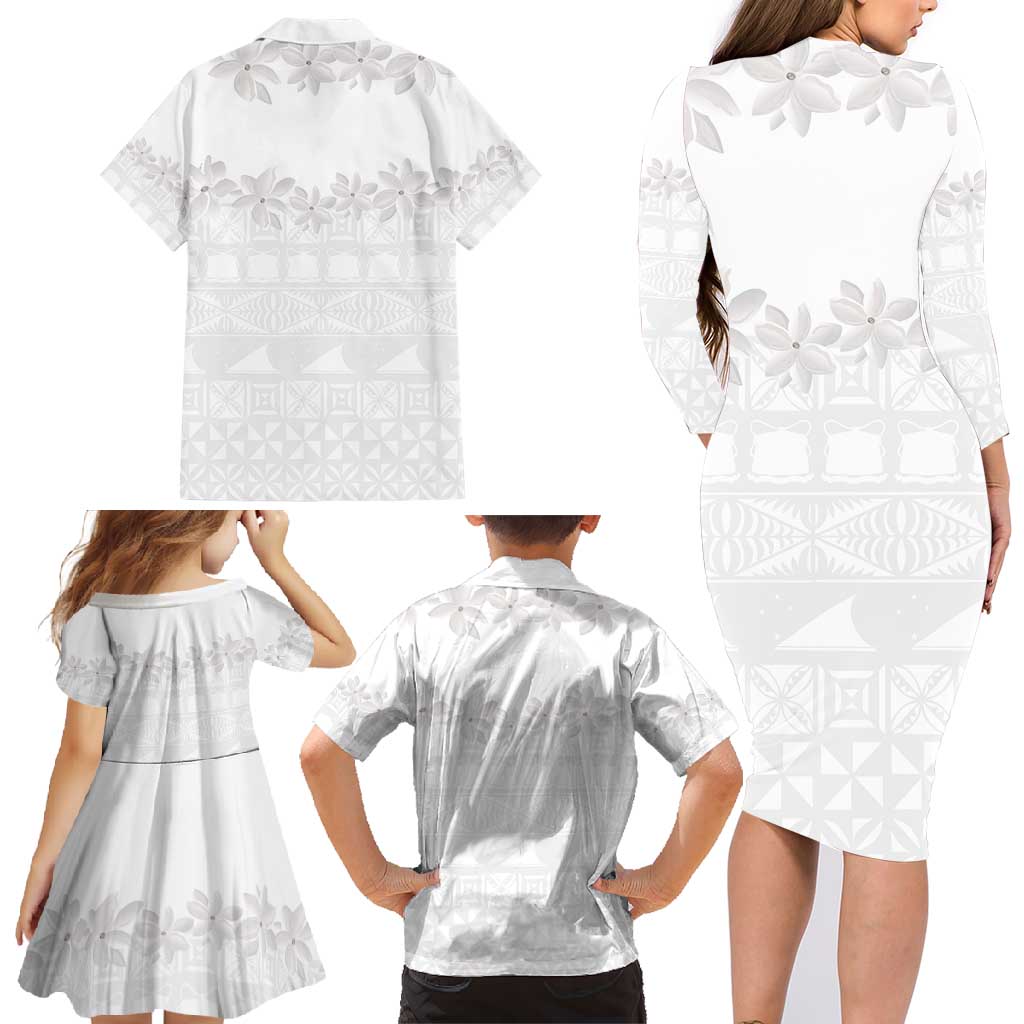 Tokelau White Sunday Family Matching Long Sleeve Bodycon Dress and Hawaiian Shirt Polynesian Pattern Gardenia Thunbergia LT14 - Polynesian Pride