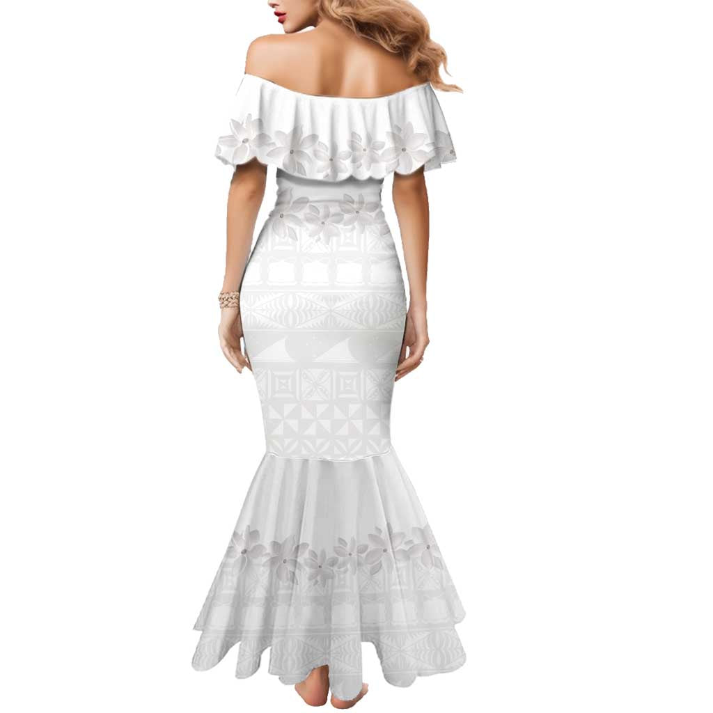 Tokelau White Sunday Family Matching Mermaid Dress and Hawaiian Shirt Polynesian Pattern Gardenia Thunbergia LT14 - Polynesian Pride