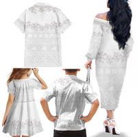 Tokelau White Sunday Family Matching Off The Shoulder Long Sleeve Dress and Hawaiian Shirt Polynesian Pattern Gardenia Thunbergia LT14 - Polynesian Pride