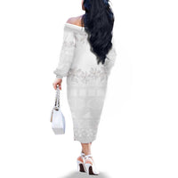 Tokelau White Sunday Family Matching Off The Shoulder Long Sleeve Dress and Hawaiian Shirt Polynesian Pattern Gardenia Thunbergia LT14 - Polynesian Pride