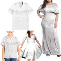 Tokelau White Sunday Family Matching Off Shoulder Maxi Dress and Hawaiian Shirt Polynesian Pattern Gardenia Thunbergia LT14 - Polynesian Pride