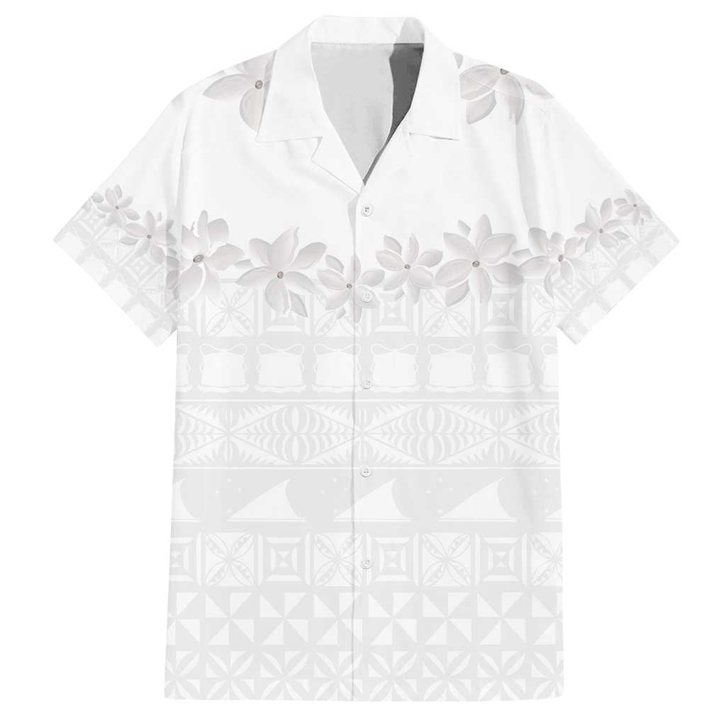 Tokelau White Sunday Family Matching Off Shoulder Maxi Dress and Hawaiian Shirt Polynesian Pattern Gardenia Thunbergia LT14 Dad's Shirt - Short Sleeve White - Polynesian Pride