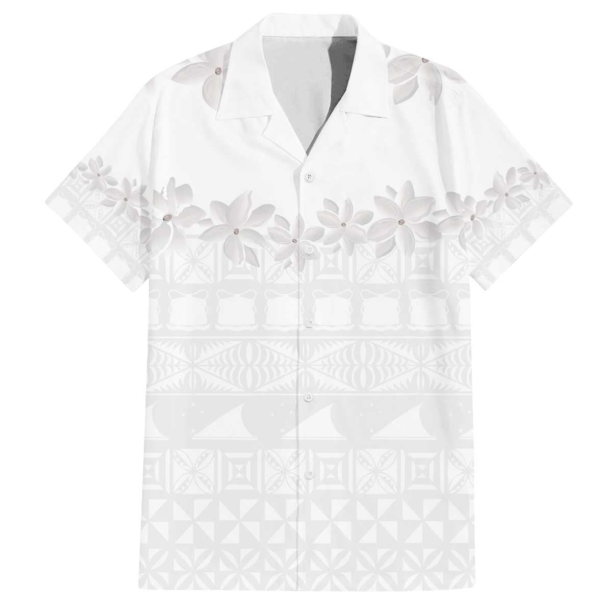 Tokelau White Sunday Family Matching Off Shoulder Short Dress and Hawaiian Shirt Polynesian Pattern Gardenia Thunbergia LT14 Dad's Shirt - Short Sleeve White - Polynesian Pride