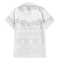 Tokelau White Sunday Family Matching Off Shoulder Short Dress and Hawaiian Shirt Polynesian Pattern Gardenia Thunbergia LT14 - Polynesian Pride