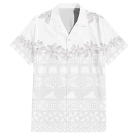 Tokelau White Sunday Family Matching Puletasi and Hawaiian Shirt Polynesian Pattern Gardenia Thunbergia LT14 Dad's Shirt - Short Sleeve White - Polynesian Pride