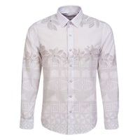 Tokelau White Sunday Family Matching Puletasi and Hawaiian Shirt Polynesian Pattern Gardenia Thunbergia LT14 Dad's Shirt - Long Sleeve White - Polynesian Pride