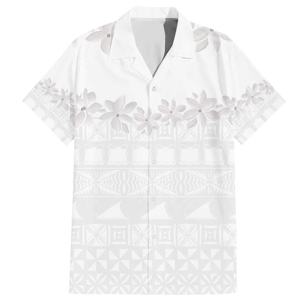 Tokelau White Sunday Family Matching Short Sleeve Bodycon Dress and Hawaiian Shirt Polynesian Pattern Gardenia Thunbergia LT14 Dad's Shirt - Short Sleeve White - Polynesian Pride