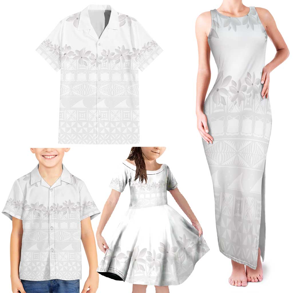 Tokelau White Sunday Family Matching Tank Maxi Dress and Hawaiian Shirt Polynesian Pattern Gardenia Thunbergia LT14 - Polynesian Pride