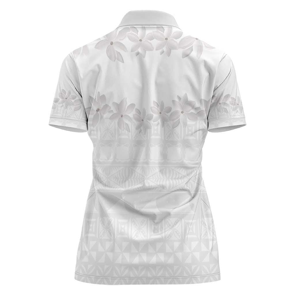 Tokelau White Sunday Women Polo Shirt Polynesian Pattern Gardenia Thunbergia