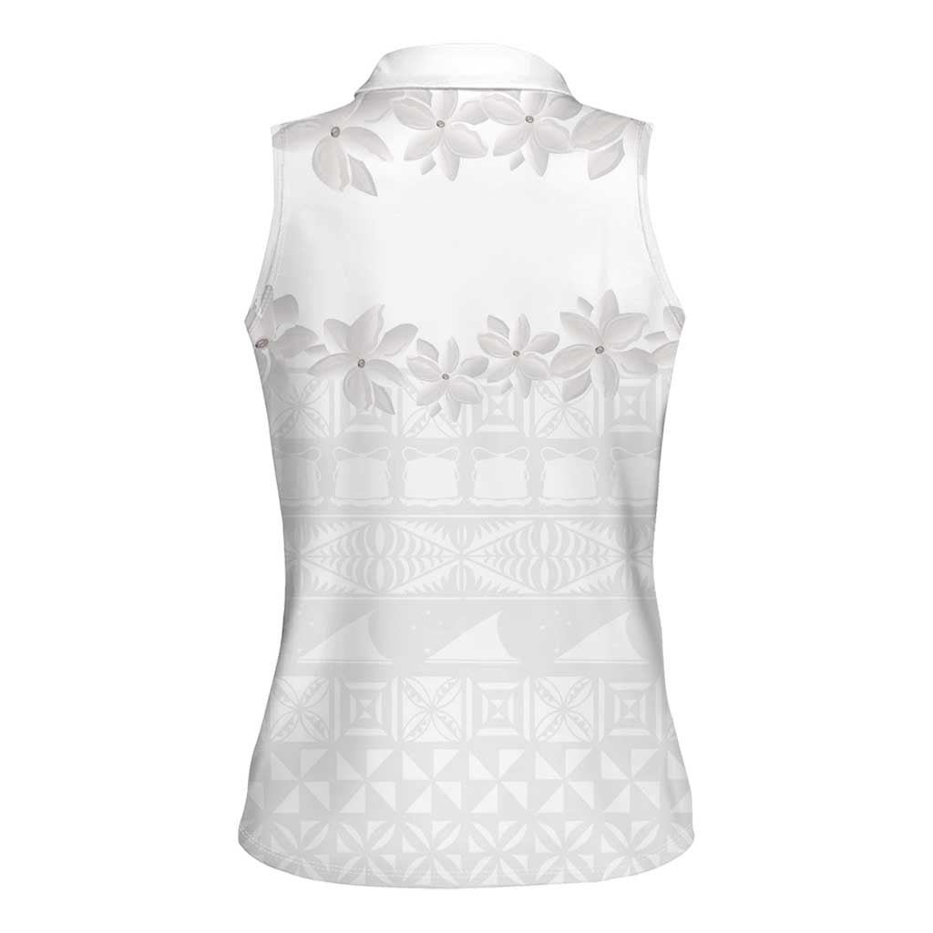 Tokelau White Sunday Women Sleeveless Polo Shirt Polynesian Pattern Gardenia Thunbergia LT14 - Polynesian Pride