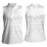 Tokelau White Sunday Women Sleeveless Polo Shirt Polynesian Pattern Gardenia Thunbergia LT14 - Polynesian Pride