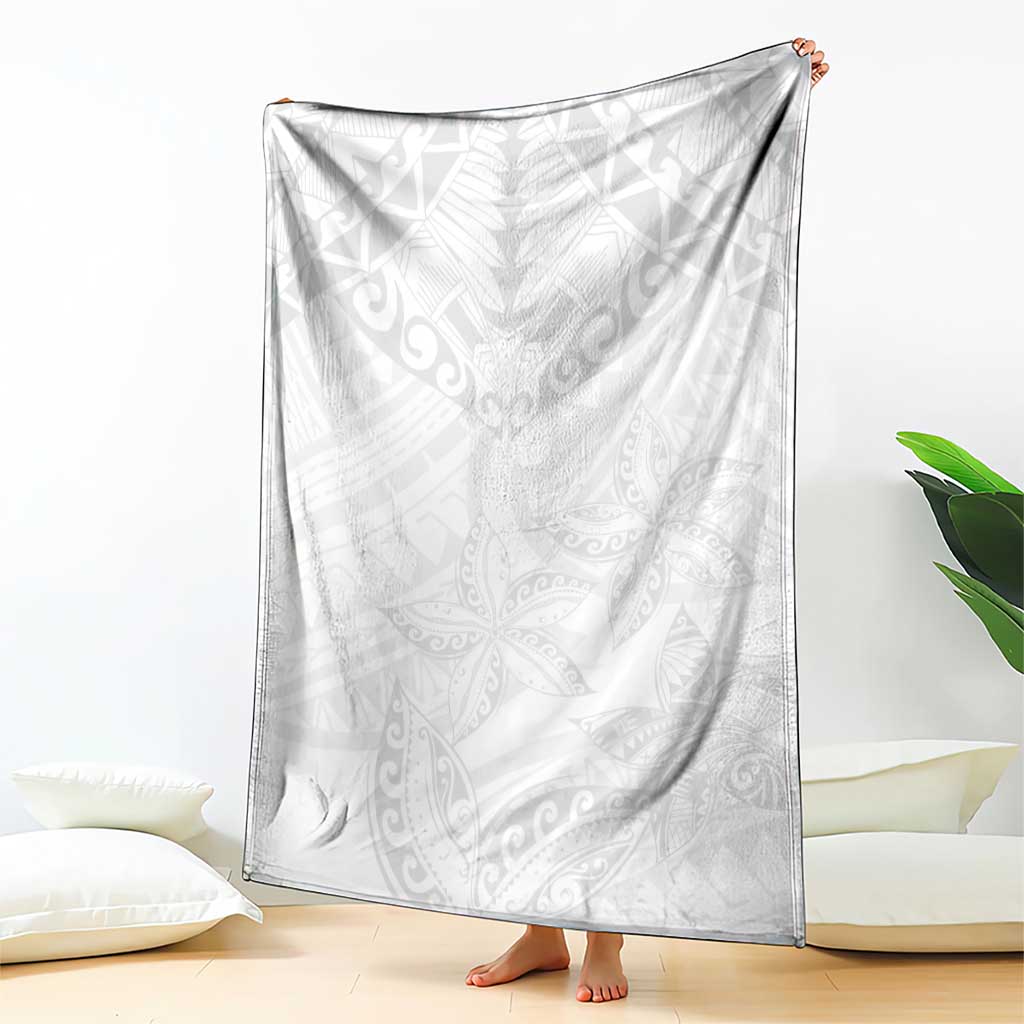 American Samoa White Sunday Blanket Lotu Tamaiti Plumeria With Samoan Pattern