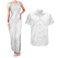 American Samoa White Sunday Couples Matching Tank Maxi Dress and Hawaiian Shirt Lotu Tamaiti Plumeria With Samoan Pattern LT14 White - Polynesian Pride