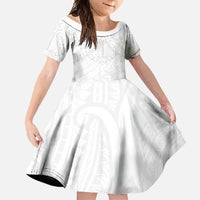 American Samoa White Sunday Family Matching Long Sleeve Bodycon Dress and Hawaiian Shirt Lotu Tamaiti Plumeria With Samoan Pattern LT14 Daughter's Dress White - Polynesian Pride