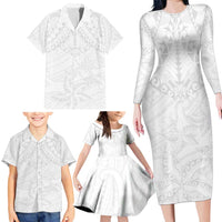 American Samoa White Sunday Family Matching Long Sleeve Bodycon Dress and Hawaiian Shirt Lotu Tamaiti Plumeria With Samoan Pattern LT14 - Polynesian Pride