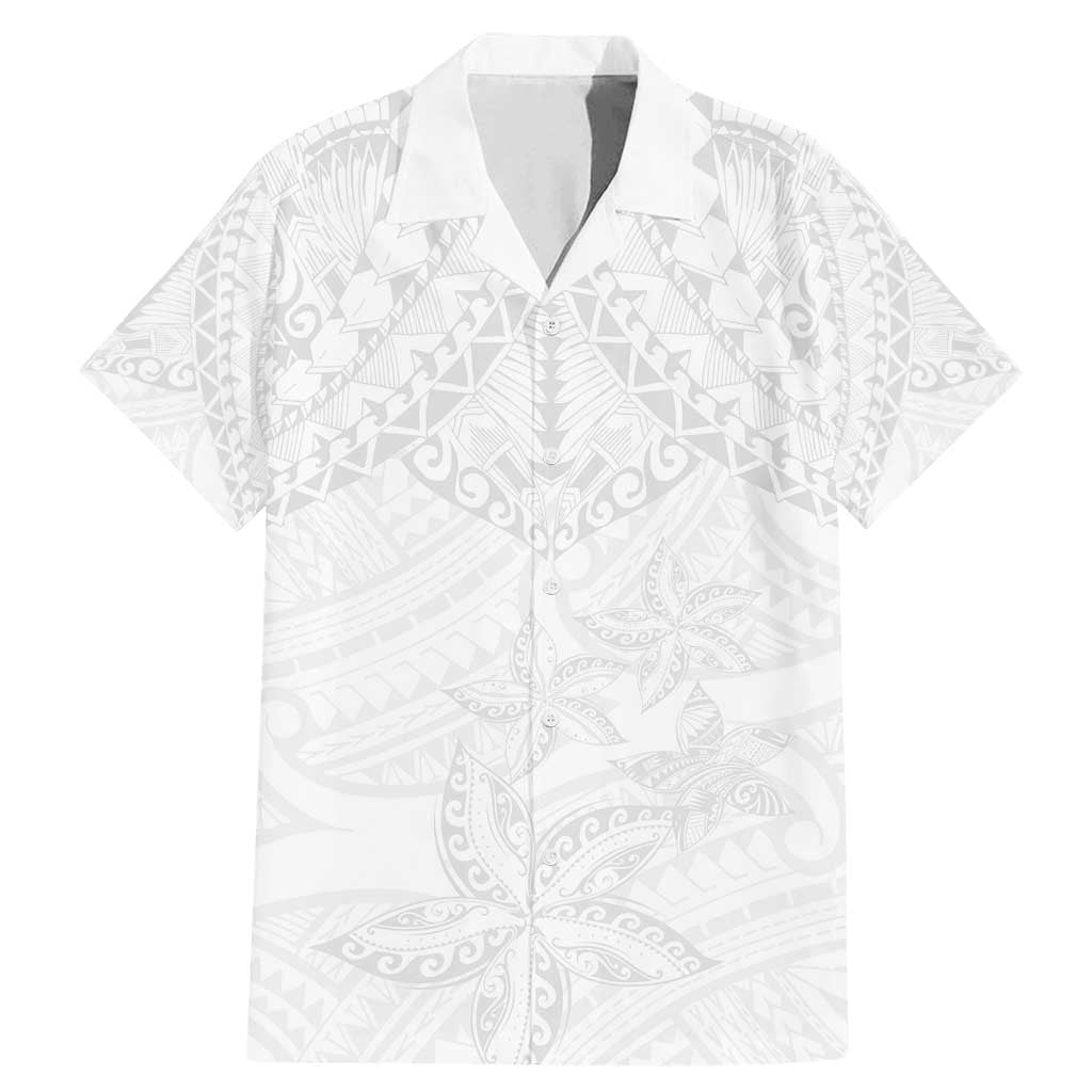 American Samoa White Sunday Family Matching Mermaid Dress and Hawaiian Shirt Lotu Tamaiti Plumeria With Samoan Pattern LT14 Dad's Shirt - Short Sleeve White - Polynesian Pride