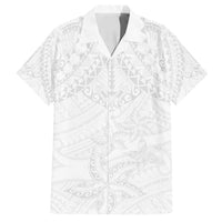 American Samoa White Sunday Family Matching Off Shoulder Maxi Dress and Hawaiian Shirt Lotu Tamaiti Plumeria With Samoan Pattern LT14 Dad's Shirt - Short Sleeve White - Polynesian Pride