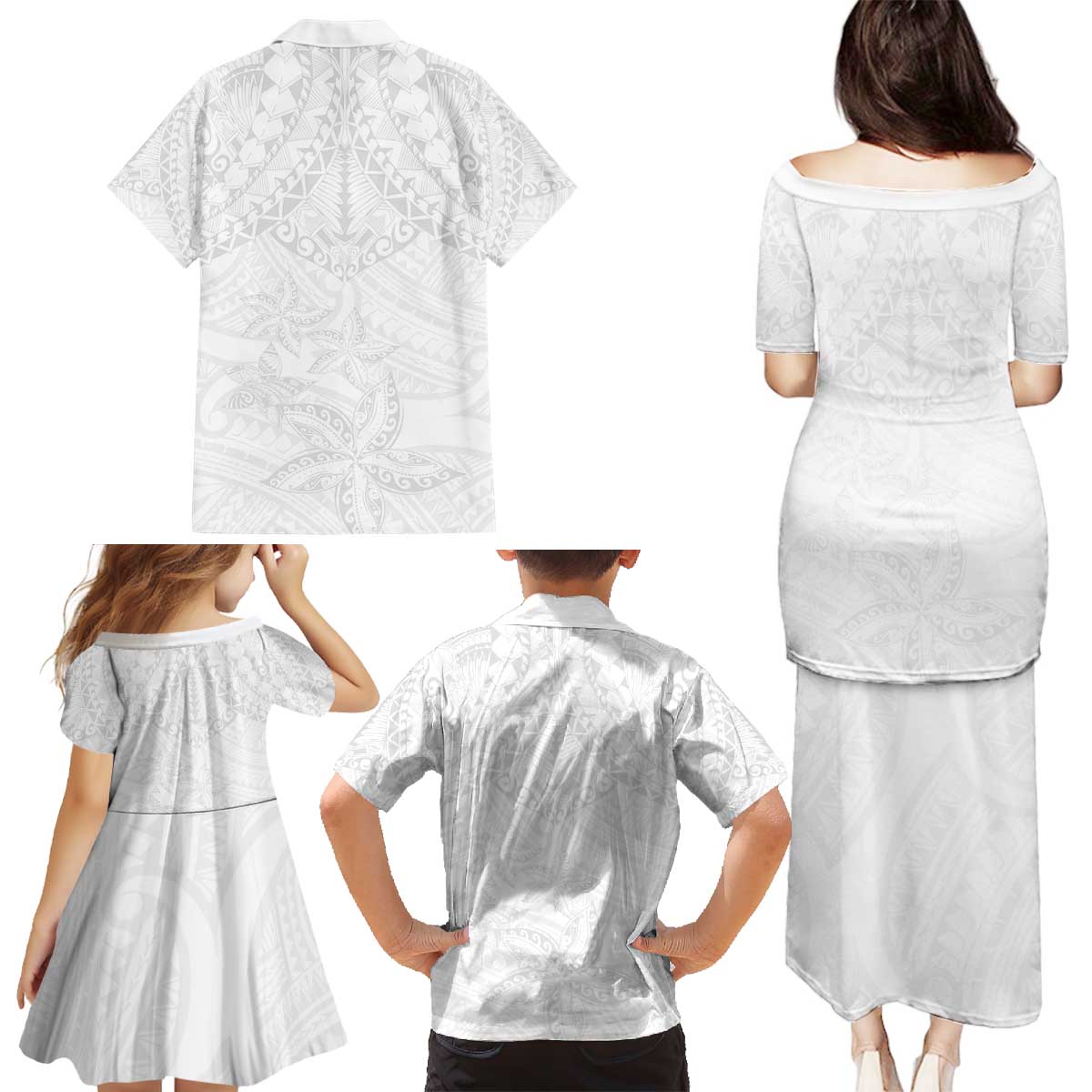 American Samoa White Sunday Family Matching Puletasi and Hawaiian Shirt Lotu Tamaiti Plumeria With Samoan Pattern LT14 - Polynesian Pride