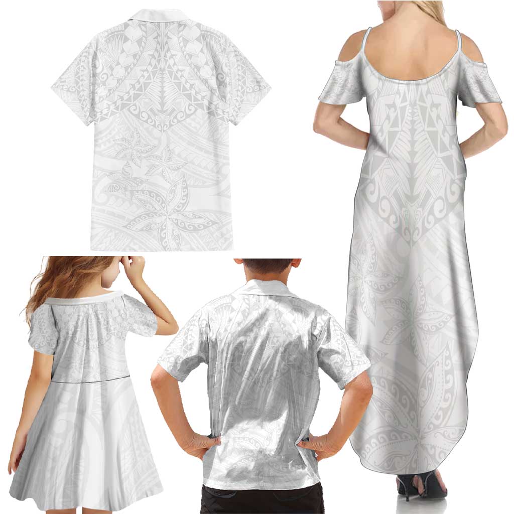 American Samoa White Sunday Family Matching Summer Maxi Dress and Hawaiian Shirt Lotu Tamaiti Plumeria With Samoan Pattern LT14 - Polynesian Pride