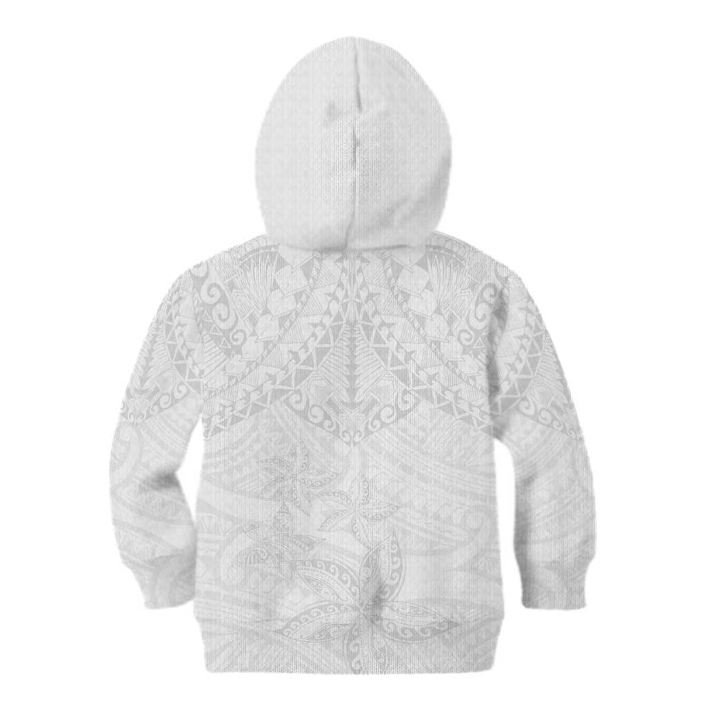 American Samoa White Sunday Kid Hoodie Lotu Tamaiti Plumeria With Samoan Pattern