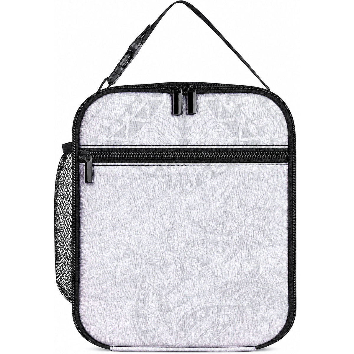American Samoa White Sunday Lunch Bag Lotu Tamaiti Plumeria With Samoan Pattern