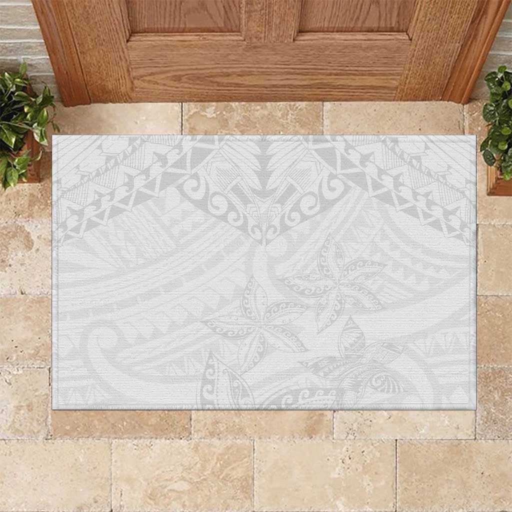 American Samoa White Sunday Rubber Doormat Lotu Tamaiti Plumeria With Samoan Pattern LT14 White - Polynesian Pride