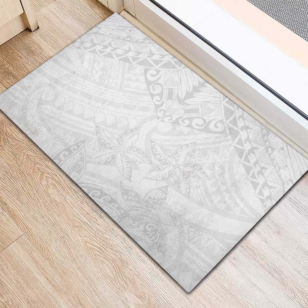 American Samoa White Sunday Rubber Doormat Lotu Tamaiti Plumeria With Samoan Pattern LT14 - Polynesian Pride