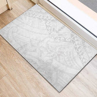 American Samoa White Sunday Rubber Doormat Lotu Tamaiti Plumeria With Samoan Pattern LT14 - Polynesian Pride