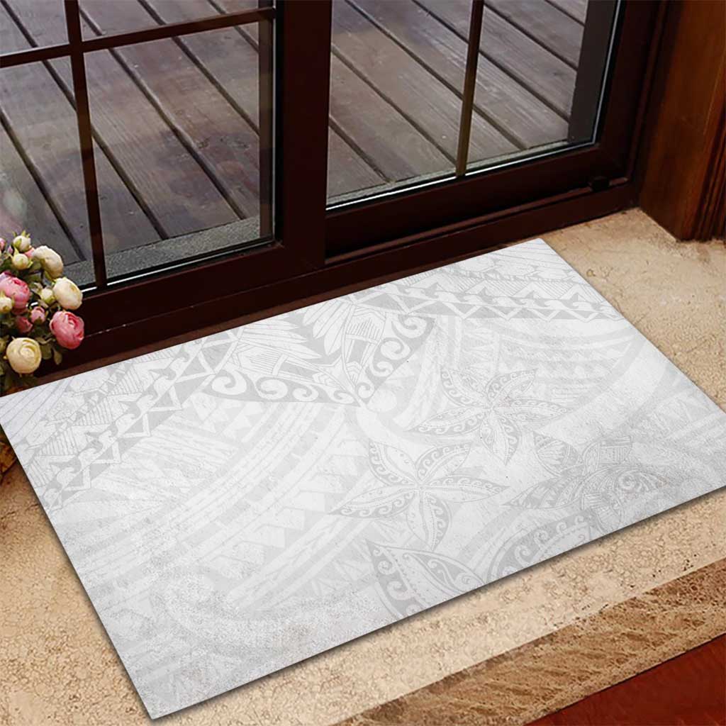 American Samoa White Sunday Rubber Doormat Lotu Tamaiti Plumeria With Samoan Pattern LT14 - Polynesian Pride