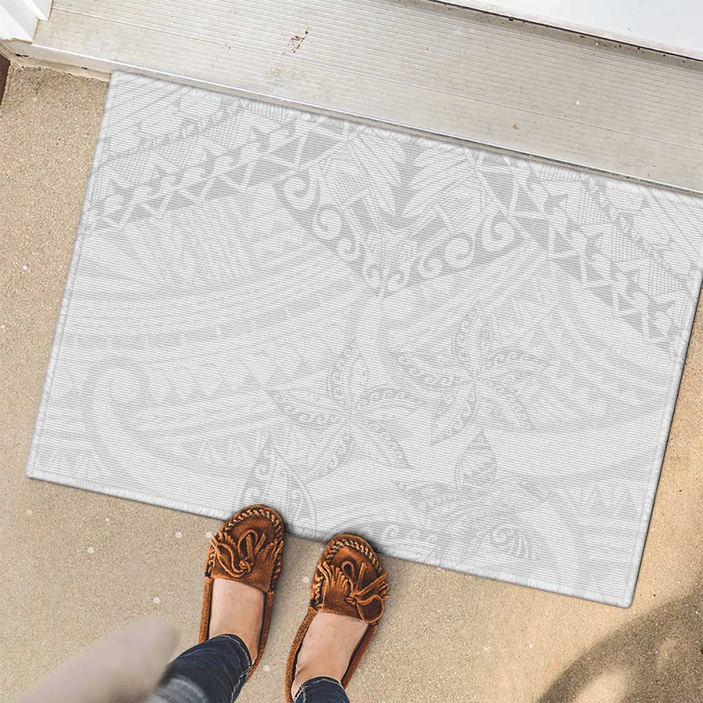 American Samoa White Sunday Rubber Doormat Lotu Tamaiti Plumeria With Samoan Pattern LT14 - Polynesian Pride