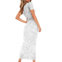 American Samoa White Sunday Short Sleeve Bodycon Dress Lotu Tamaiti Plumeria With Samoan Pattern LT14 - Polynesian Pride