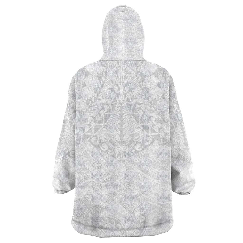 American Samoa White Sunday Wearable Blanket Hoodie Lotu Tamaiti Plumeria With Samoan Pattern LT14 - Polynesian Pride