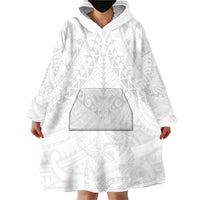 American Samoa White Sunday Wearable Blanket Hoodie Lotu Tamaiti Plumeria With Samoan Pattern LT14 - Polynesian Pride