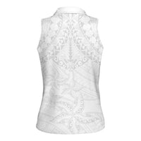 American Samoa White Sunday Women Sleeveless Polo Shirt Lotu Tamaiti Plumeria With Samoan Pattern LT14 - Polynesian Pride