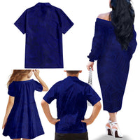 Blue Polynesia Family Matching Off The Shoulder Long Sleeve Dress and Hawaiian Shirt Polynesian Pattern Mix Plumeria LT14 - Polynesian Pride