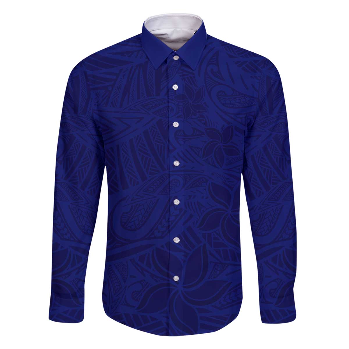 Blue Polynesia Family Matching Off The Shoulder Long Sleeve Dress and Hawaiian Shirt Polynesian Pattern Mix Plumeria LT14 Dad's Shirt - Long Sleeve Blue - Polynesian Pride