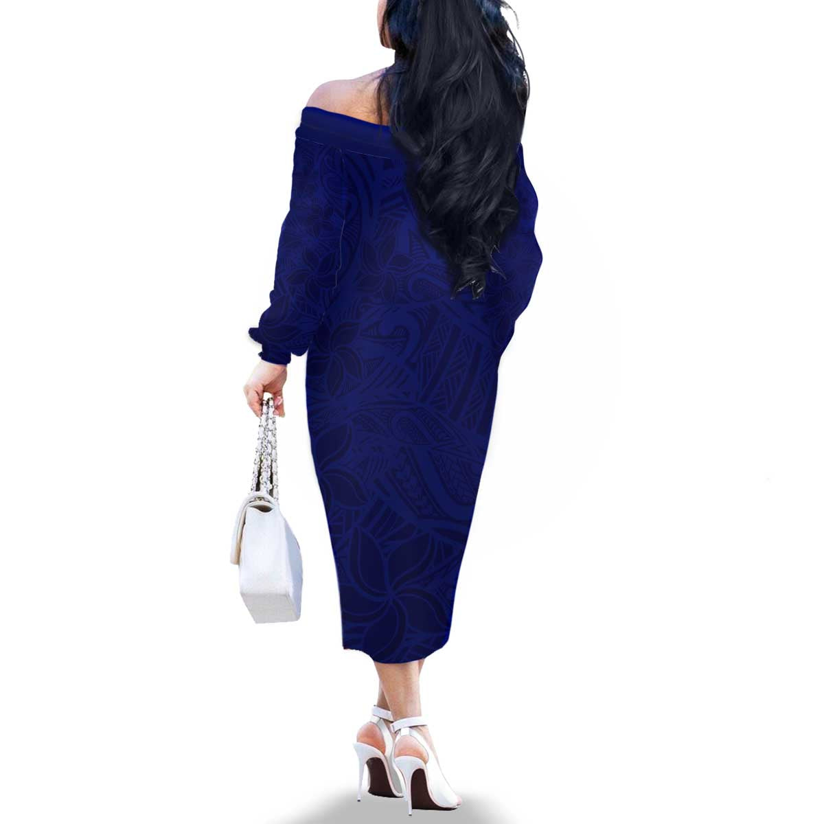 Blue Polynesia Family Matching Off The Shoulder Long Sleeve Dress and Hawaiian Shirt Polynesian Pattern Mix Plumeria LT14 - Polynesian Pride