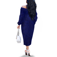Blue Polynesia Family Matching Off The Shoulder Long Sleeve Dress and Hawaiian Shirt Polynesian Pattern Mix Plumeria LT14 - Polynesian Pride