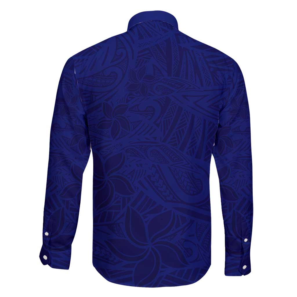 Blue Polynesia Family Matching Tank Maxi Dress and Hawaiian Shirt Polynesian Pattern Mix Plumeria