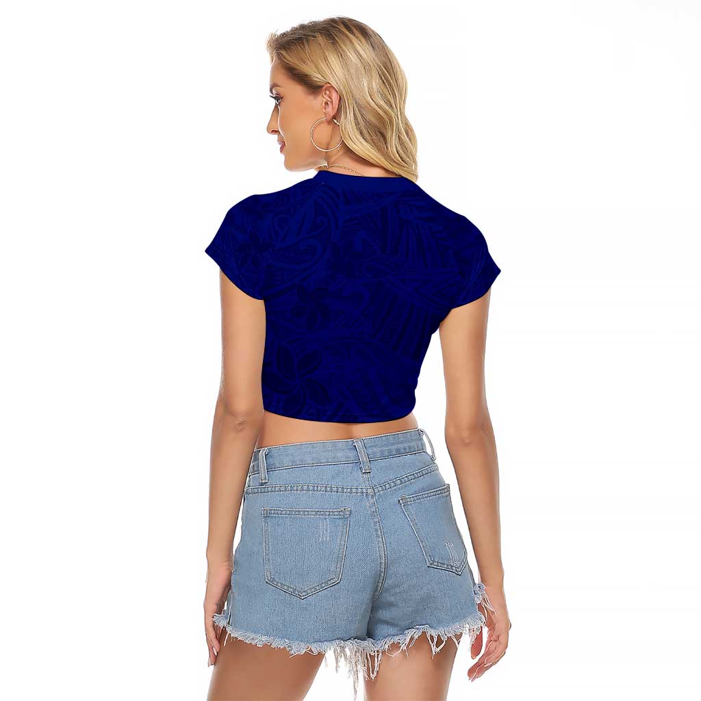 Blue Polynesia Raglan Cropped T Shirt Polynesian Pattern Mix Plumeria