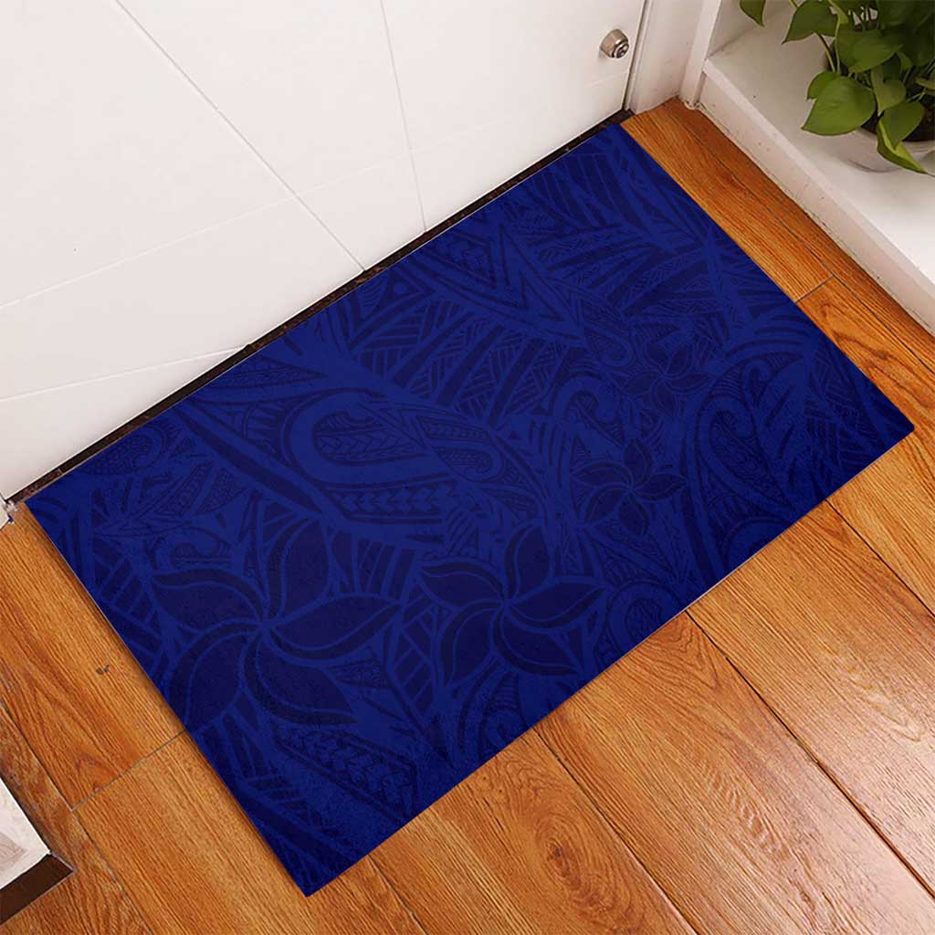 Blue Polynesia Rubber Doormat Polynesian Pattern Mix Plumeria