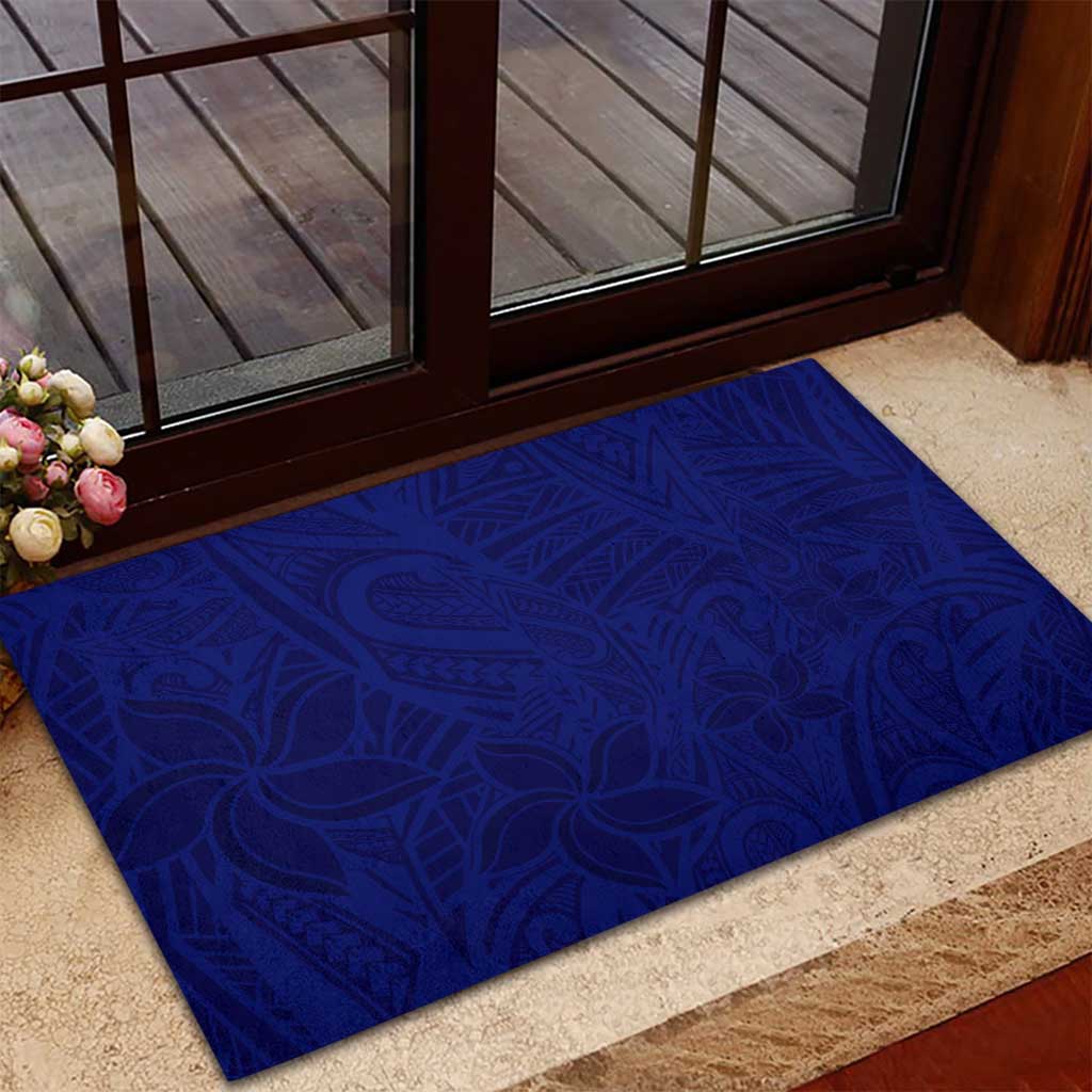 Blue Polynesia Rubber Doormat Polynesian Pattern Mix Plumeria