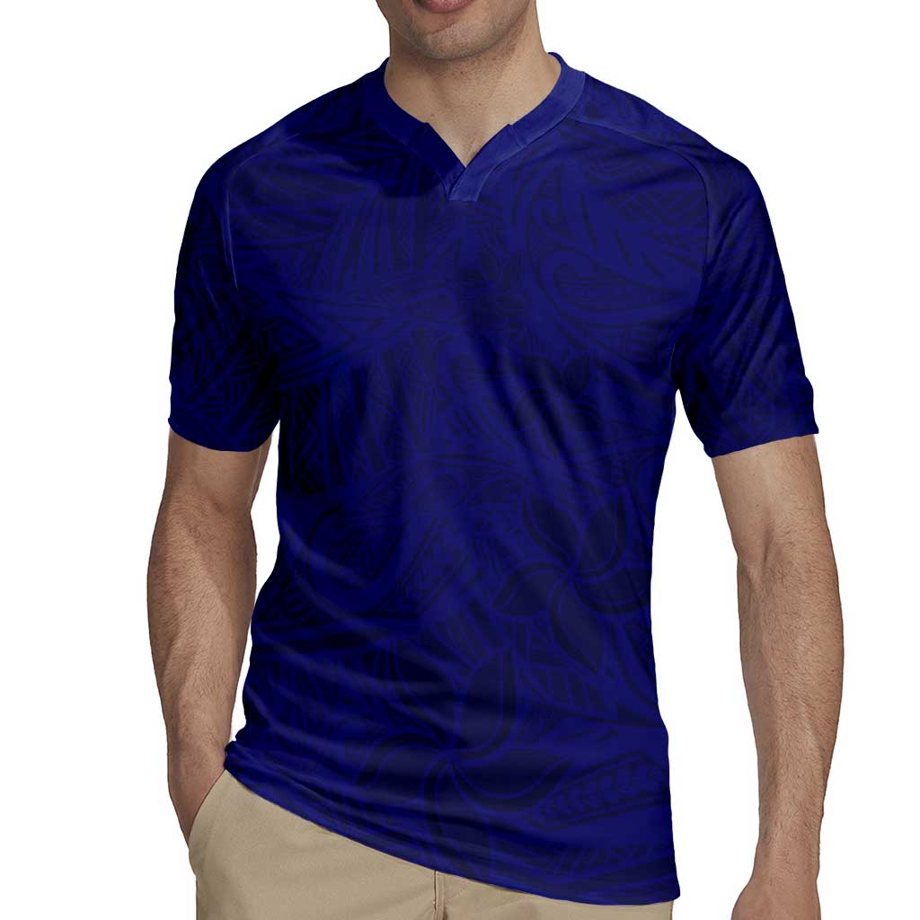 Blue Polynesia Rugby Jersey Polynesian Pattern Mix Plumeria