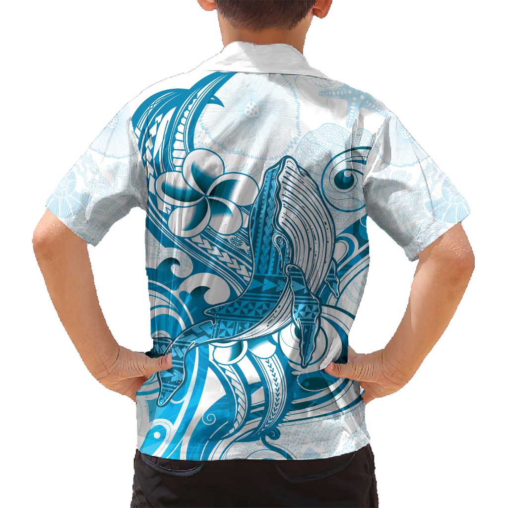 Blue Hawaii Humpback Whale Family Matching Off Shoulder Maxi Dress and Hawaiian Shirt Polynesian Tribal Ocean Vibes LT14 - Polynesian Pride