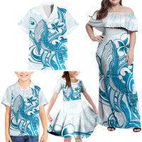Blue Hawaii Humpback Whale Family Matching Off Shoulder Maxi Dress and Hawaiian Shirt Polynesian Tribal Ocean Vibes LT14 - Polynesian Pride