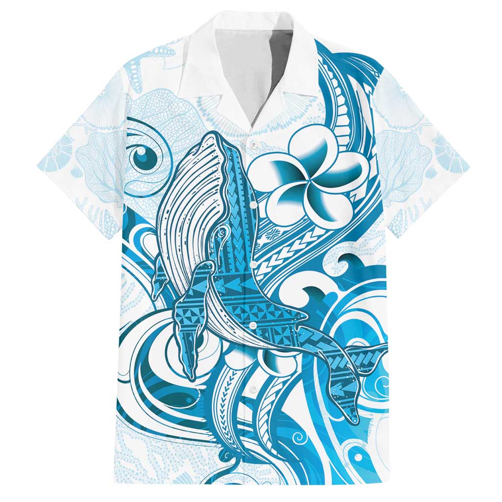 Blue Hawaii Humpback Whale Family Matching Off Shoulder Maxi Dress and Hawaiian Shirt Polynesian Tribal Ocean Vibes LT14 Dad's Shirt - Short Sleeve Blue - Polynesian Pride