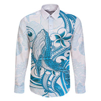 Blue Hawaii Humpback Whale Family Matching Off Shoulder Maxi Dress and Hawaiian Shirt Polynesian Tribal Ocean Vibes LT14 Dad's Shirt - Long Sleeve Blue - Polynesian Pride