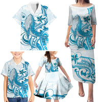 Blue Hawaii Humpback Whale Family Matching Puletasi and Hawaiian Shirt Polynesian Tribal Ocean Vibes LT14 - Polynesian Pride